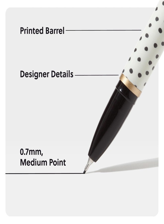 U Brands Catalina Felt Tip Pens, Set of 12, Stripes and Dots with Gold Details, Medium (0.7 mm) Point, Black Ink - Image 3