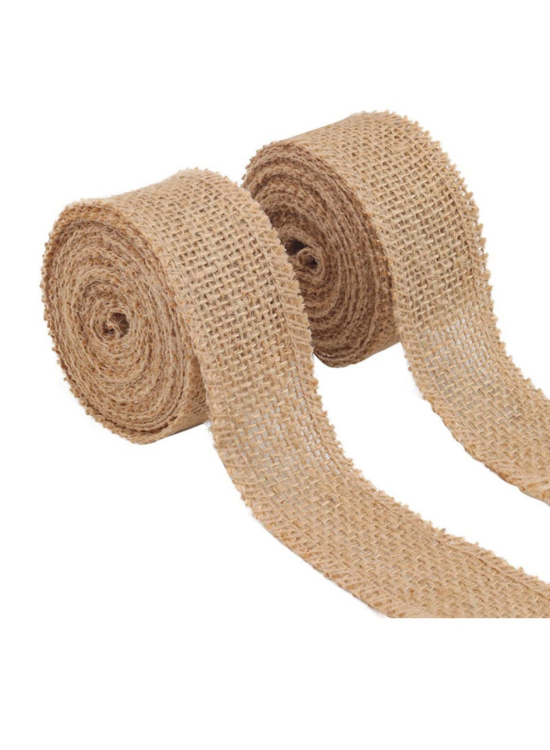 SYOSI 2 Rolls Burlap Ribbon Jute Hessian Ribbon Wired Ribbon C hristmas Wrapping Ribbon for C hristmas Crafts Decoration, Floral Bows Craft 4CM*5MRoll - Image 1