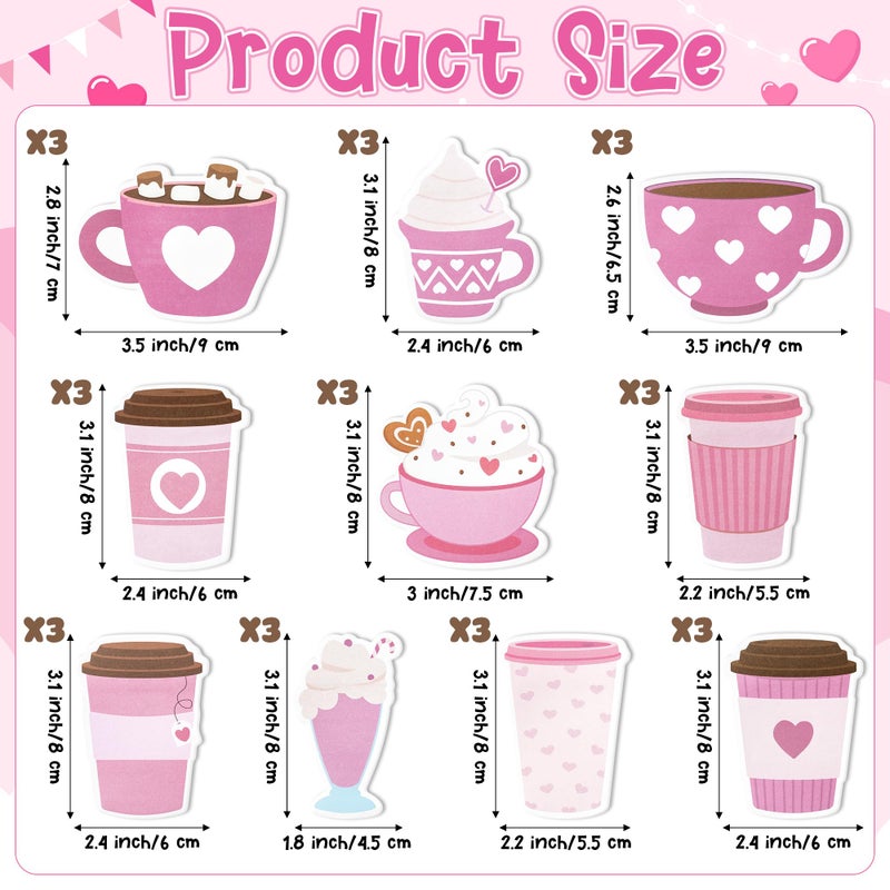 CJiangpo 30Pcs Valentineâ€™s Day Coffee Cup Sticky Notes Pads, 600 Sheets Cute Self Stick Notepad Memo Pads Cartoon Page Markers Classroom Rewards for Valentines Party Favors Fillers Coffee Lover Gifts - Image 2