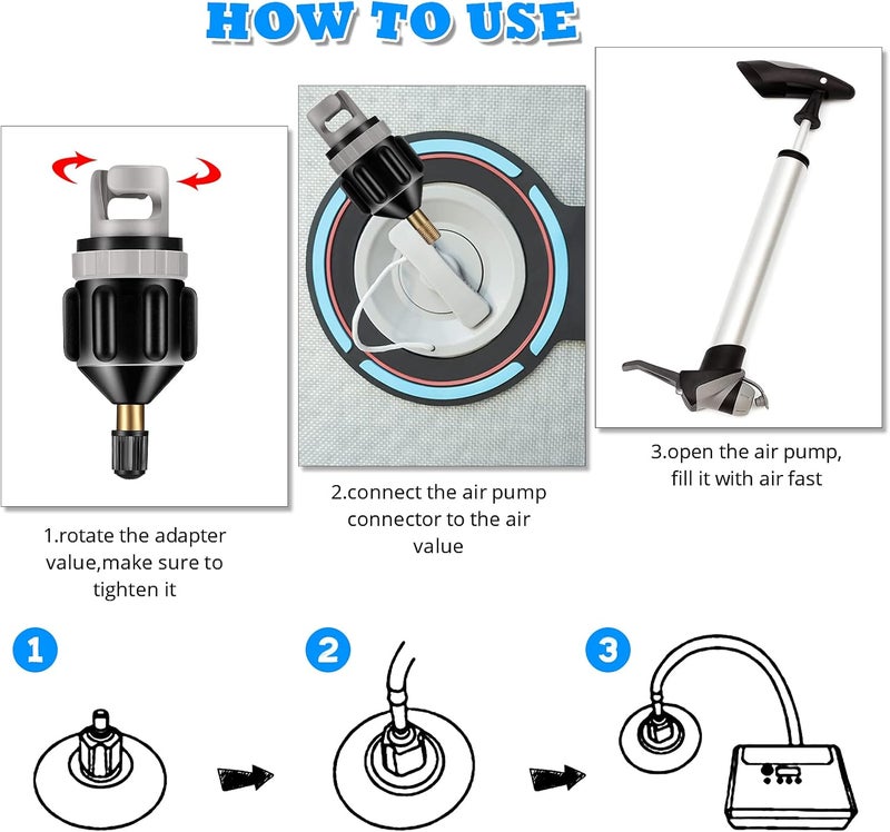 Shappy 2 Pieces Inflatable Boat SUP Pump Adaptor Air Pump Converter Air Valve Adapter Conventional Air Pump Adapter Pumping Head Connector for Inflatable Kayak Stand Up Paddle Board - Image 3