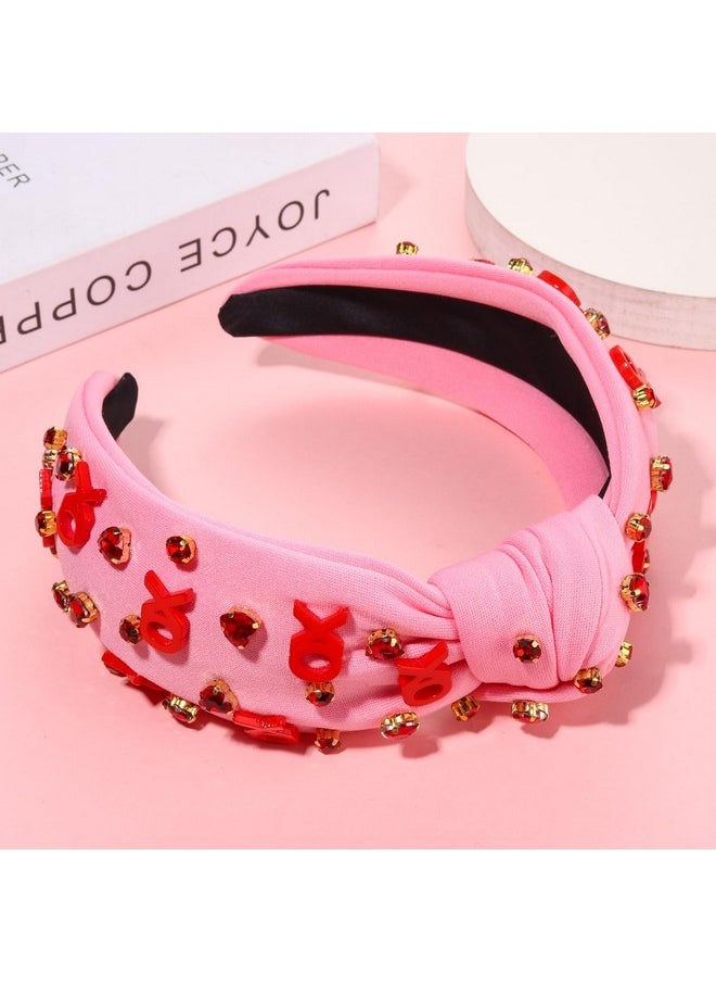 YAHPERN Valentine’S Day Headband For Women Red Pink Heart Knotted Headband Jeweled Rhinestone Crystal Wide Top Knot Hairband Valentine’S Day Hair Accessories Holiday Gifts  - Image 5