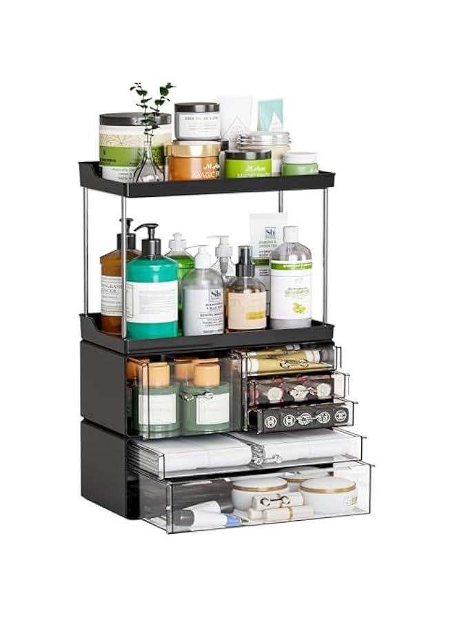 Arabest 3 Tier 6-Drawer Bathroom Counter Organizer Shelf - Stackable Design - 18.9 Tall Large Skin Care Organizer Suitable as Makeup,Beauty,Face Product,Lotion,Skincare Organizers,Black  - Image 1