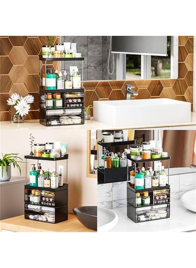 Arabest 3 Tier 6-Drawer Bathroom Counter Organizer Shelf - Stackable Design - 18.9 Tall Large Skin Care Organizer Suitable as Makeup,Beauty,Face Product,Lotion,Skincare Organizers,Black  - Image 2