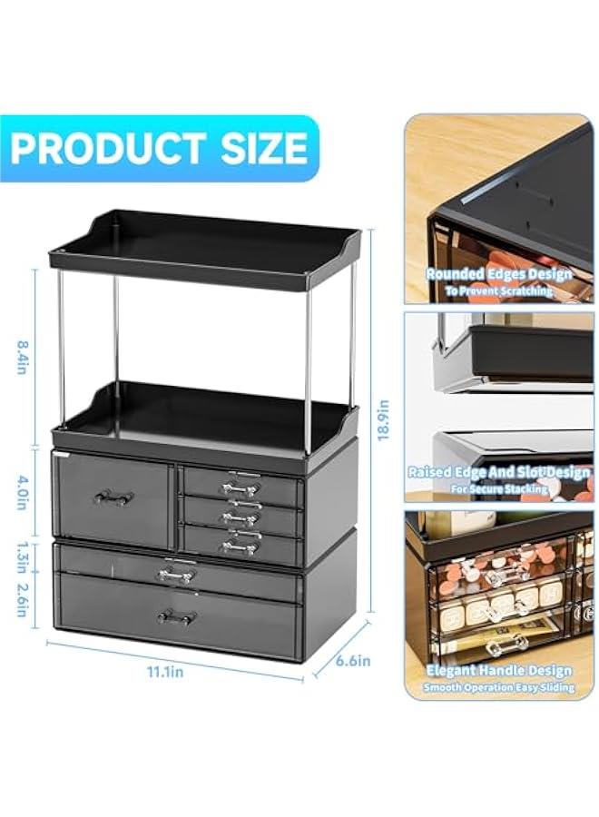 Arabest 3 Tier 6-Drawer Bathroom Counter Organizer Shelf - Stackable Design - 18.9 Tall Large Skin Care Organizer Suitable as Makeup,Beauty,Face Product,Lotion,Skincare Organizers,Black  - Image 3