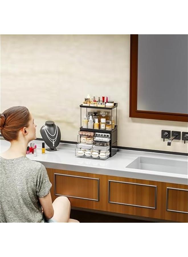 Arabest 3 Tier 6-Drawer Bathroom Counter Organizer Shelf - Stackable Design - 18.9 Tall Large Skin Care Organizer Suitable as Makeup,Beauty,Face Product,Lotion,Skincare Organizers,Black  - Image 4