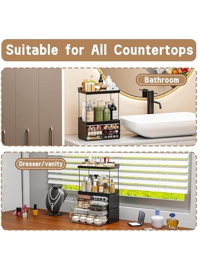 Arabest 3 Tier 6-Drawer Bathroom Counter Organizer Shelf - Stackable Design - 18.9 Tall Large Skin Care Organizer Suitable as Makeup,Beauty,Face Product,Lotion,Skincare Organizers,Black  - Image 5