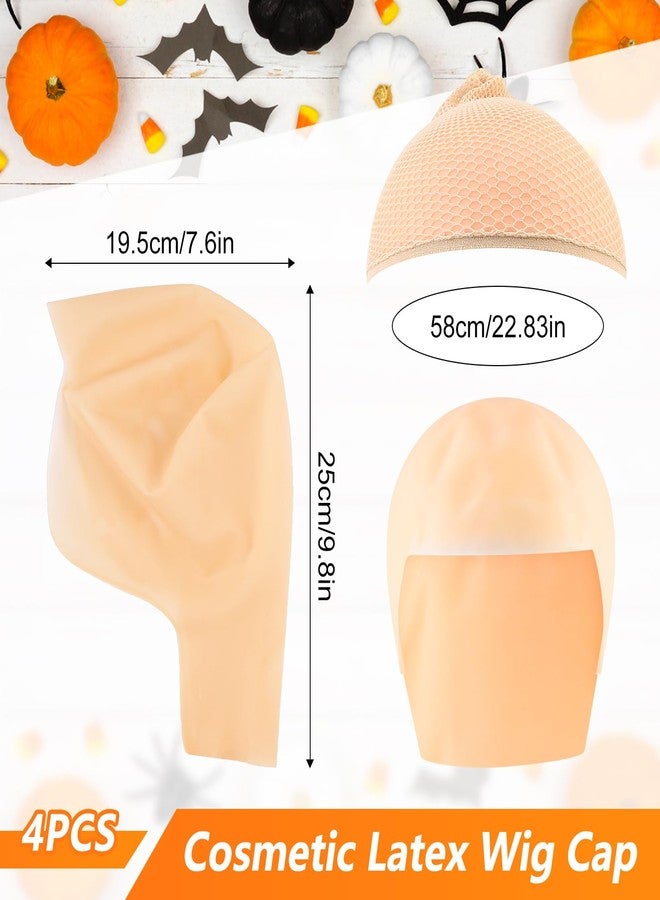 QUACOWW 4 Packs Halloween Makeup Latex Bald Caps with 4 Nylon Wig Caps, Makeup Professional Bald Cap for Halloween Party Adult Costume Accessories - Image 2