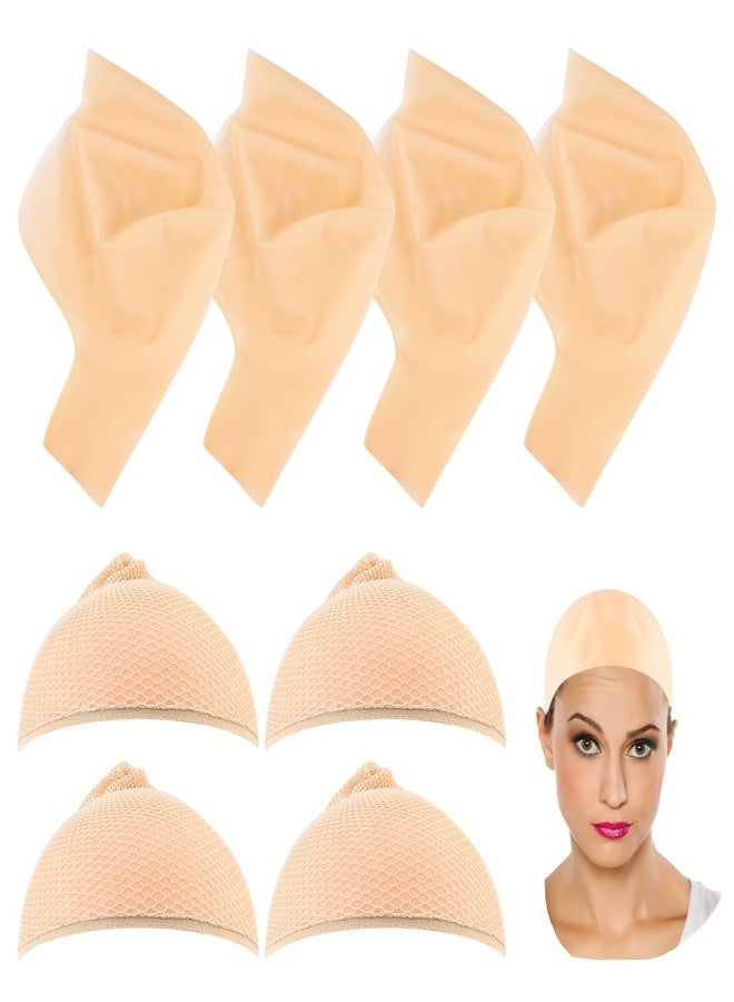 QUACOWW 4 Packs Halloween Makeup Latex Bald Caps with 4 Nylon Wig Caps, Makeup Professional Bald Cap for Halloween Party Adult Costume Accessories - Image 1