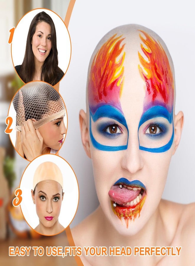 QUACOWW 4 Packs Halloween Makeup Latex Bald Caps with 4 Nylon Wig Caps, Makeup Professional Bald Cap for Halloween Party Adult Costume Accessories - Image 4