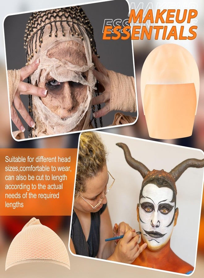 QUACOWW 4 Packs Halloween Makeup Latex Bald Caps with 4 Nylon Wig Caps, Makeup Professional Bald Cap for Halloween Party Adult Costume Accessories - Image 5