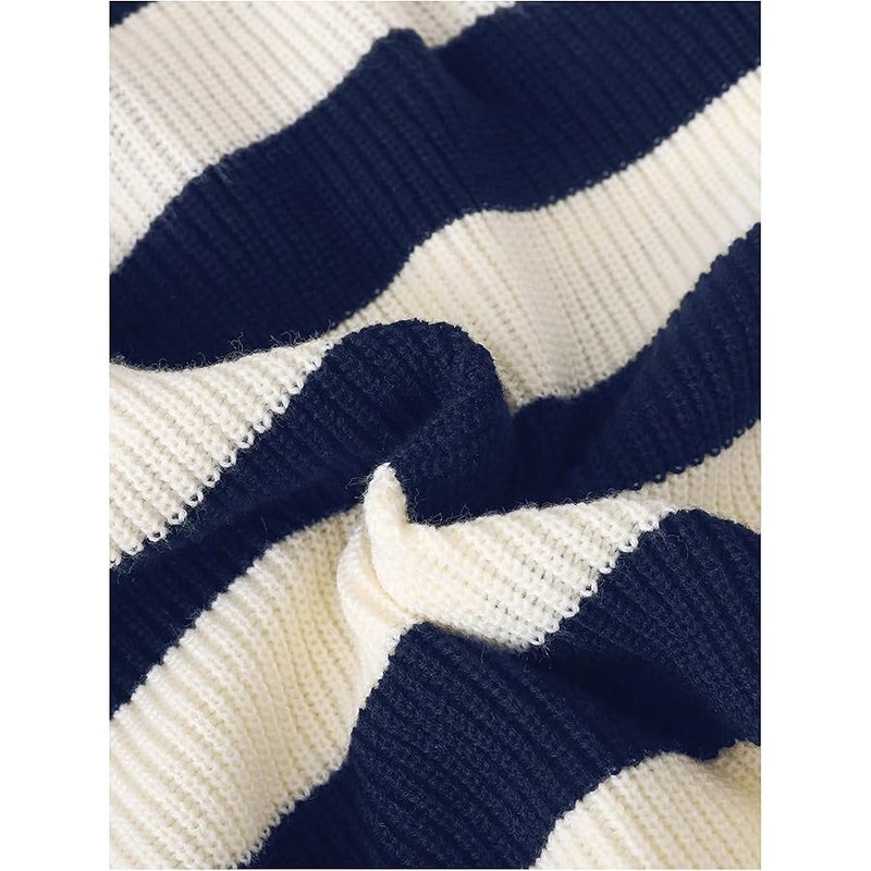 WDIRARA Girl's Striped Sweater Collar Long Sleeve Pullover Letter Patched Knitted Top - Image 5