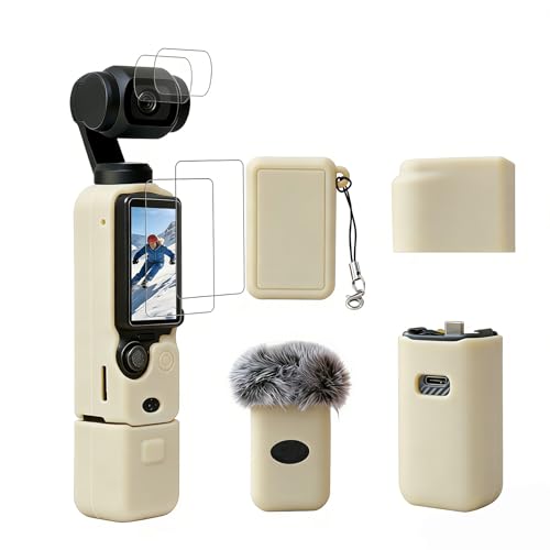 Frevyve Case for DJI Osmo Pocket 3/Xtra Muse Camera, Soft Silicone Protective Case, Anti-Scratch, Slim Fit Skin with mic Cover and Screen Protector Accessories for Osmo Pocket 3/Xtra Muse (Beige) - Image 1