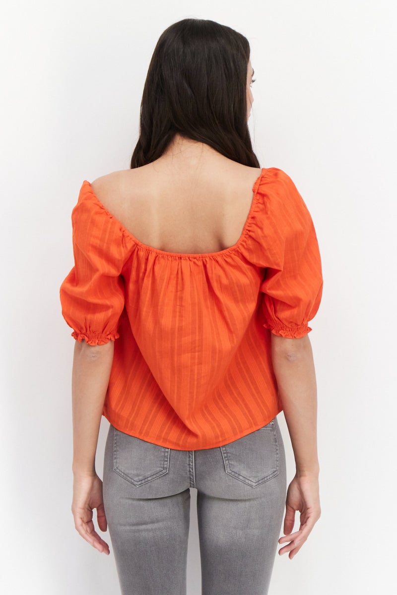 Sanctuary Women Square Neck Puffed Sleeve Crop Top, Red - Image 4