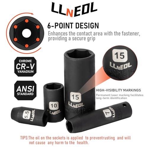 LLNEDL 1/4 inch Impact Socket Set, 63 Piece Drive Socket Wrench Set Metric (4-15mm) Deep and Shallow 6 Point, Automotive Tool Kit with 72T Ratchet for Bicycle & Car Repairing - Image 4