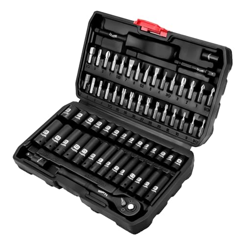 LLNEDL 1/4 inch Impact Socket Set, 63 Piece Drive Socket Wrench Set Metric (4-15mm) Deep and Shallow 6 Point, Automotive Tool Kit with 72T Ratchet for Bicycle & Car Repairing - Image 1