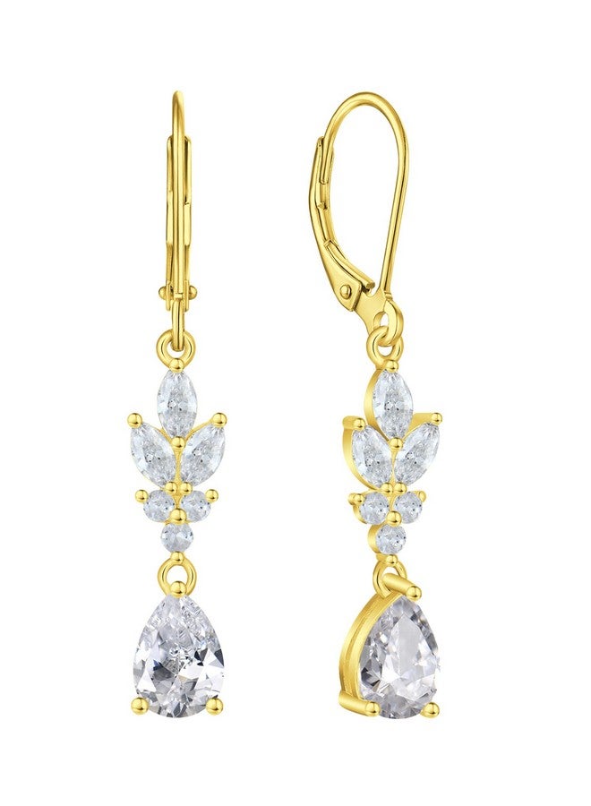 YL Wedding Dangle Drop Earrings For Brides Bridesmaid 925 Sterling Silver Prom Bridal Leverback Earring Gold Cubic Zirconia Jewelry For Women - Image 1