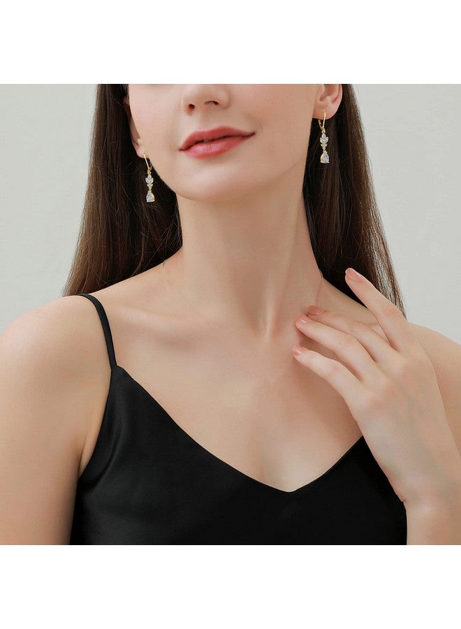 YL Wedding Dangle Drop Earrings For Brides Bridesmaid 925 Sterling Silver Prom Bridal Leverback Earring Gold Cubic Zirconia Jewelry For Women - Image 3