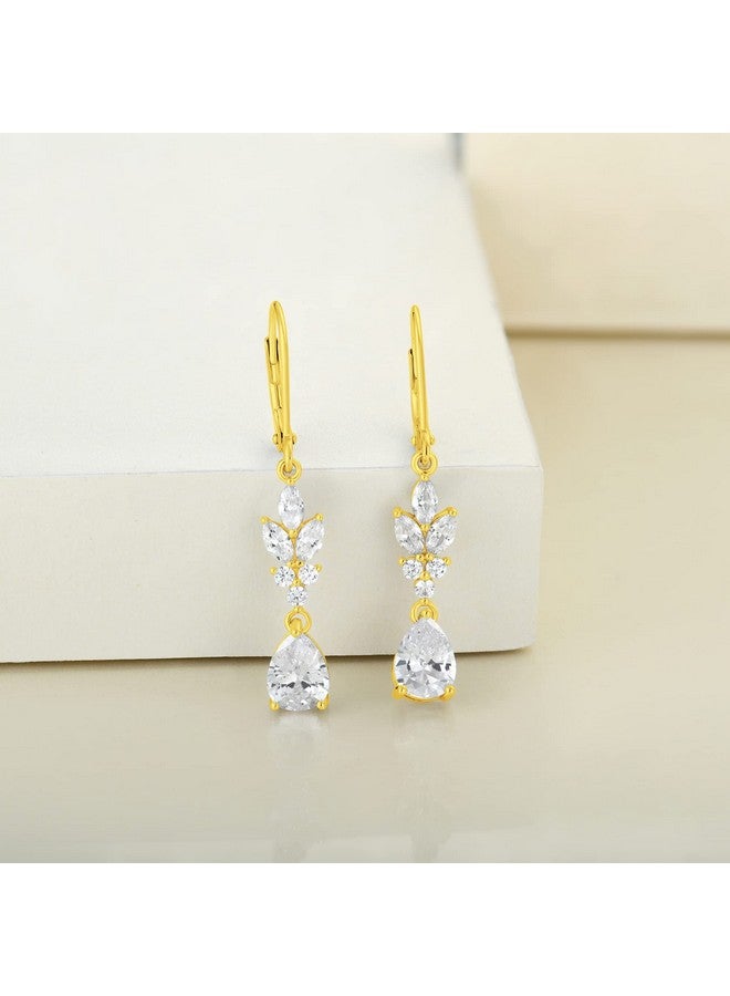 YL Wedding Dangle Drop Earrings For Brides Bridesmaid 925 Sterling Silver Prom Bridal Leverback Earring Gold Cubic Zirconia Jewelry For Women - Image 4