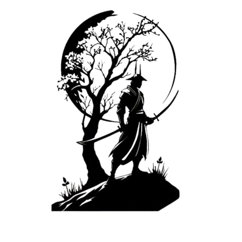 Camin Samurai Design Wooden Wall Decor | Wall Hanging Art for Living Room, Bedroom, Office | 3D Laser Cut MDF Wall Panel | Modern Home Decoration -Black (45 cm) - Image 3