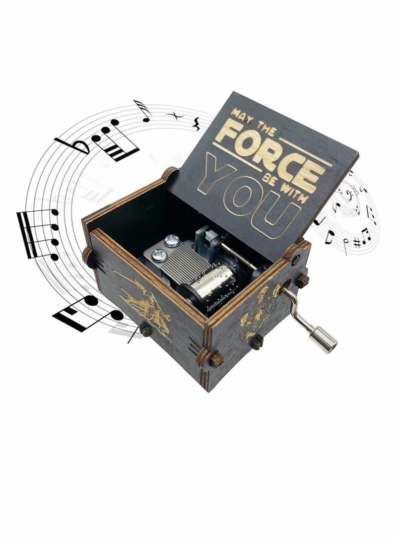 Star Wars Music Box Wooden Hand Crank Antique Musical Boxes Theme Star Wars Mini Antique Vintage Craft Laser Engraved Home Decorations for Wedding Birthday Gifts Vintage Wooden Black  - Image 1