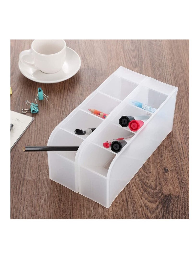 Excefore Transparent Pen Holder,Desk Pen Holder Pencil Storage Organizer Rack, Oblique Plastic Multi-Functional Desktop Stationary Organizer for School Office Home Dormitory Art Supplies (White)  - Image 3