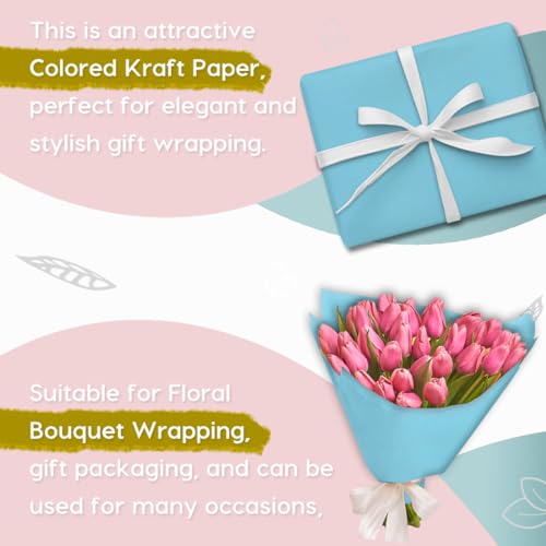 PH PERKHOMY PerkHomy 24" x 2,400" (200') Light Blue Kraft Paper Roll for Craft Bulletin Board Paper Art Table Covering Crafting Gift Wrapping Bouquet Packing Parcel 80GSM 55LB (Light Blue, 24" x 200') - Image 4