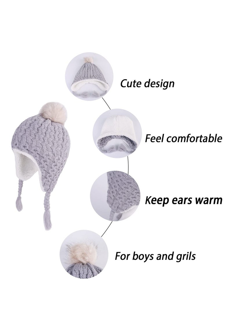 SYOSI Toddler Kids Infant Winter Hat, Earflap Knit Warm Cap, Infant Toddler Girls Boys Soft Warm Knit Hat Kids Winter Hat with Fleece Lining - Image 4
