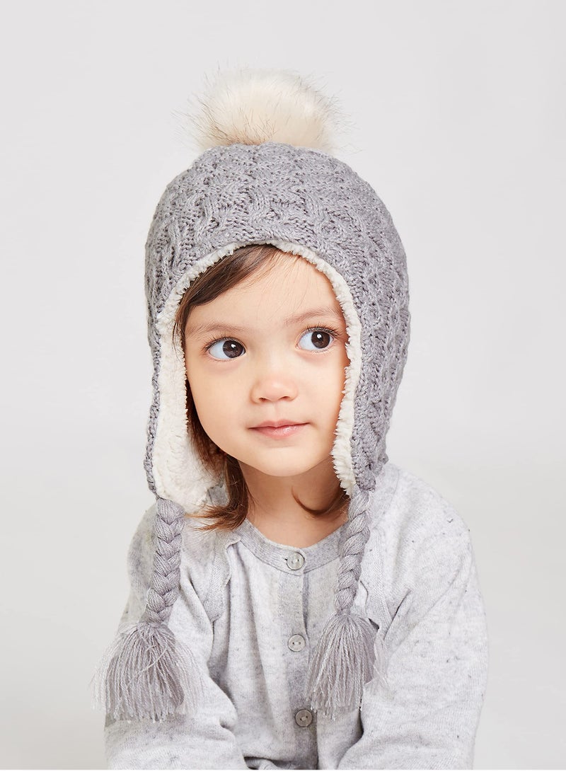 SYOSI Toddler Kids Infant Winter Hat, Earflap Knit Warm Cap, Infant Toddler Girls Boys Soft Warm Knit Hat Kids Winter Hat with Fleece Lining - Image 2