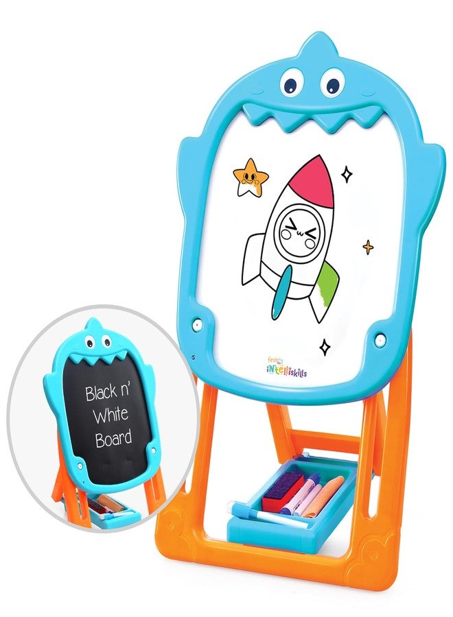 FIRSTCRY INTELLISKILLS Intelliskills Premium Double-Sided Tabletop Easel Board for Kids, Adjustable Writing Black & White Chalk Board with Duster, Chalk for Kids,Marker & Small Dusting Cloth,BIS Certified,2+Years,Ideal Gift - Image 1