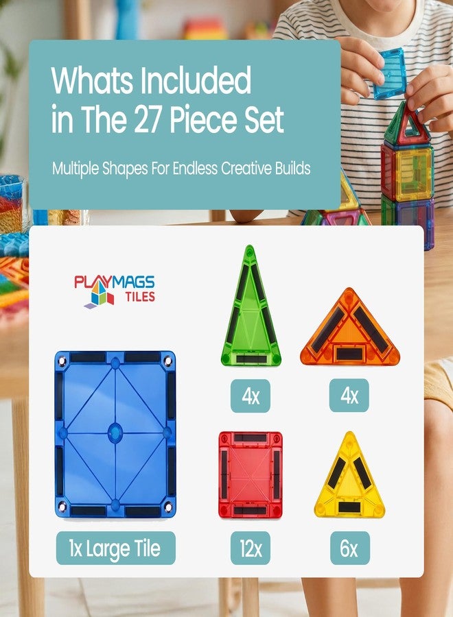 Playmags Mini Magnetic Tiles for Kids 27-Piece Set | Travel Magnetic Blocks | STEM Sensory Educational Toys | Portable Toddler Building Toys | Gift for Boys & Girls Ages 3 - Image 5