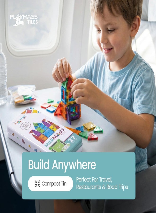 Playmags Mini Magnetic Tiles for Kids 27-Piece Set | Travel Magnetic Blocks | STEM Sensory Educational Toys | Portable Toddler Building Toys | Gift for Boys & Girls Ages 3 - Image 2