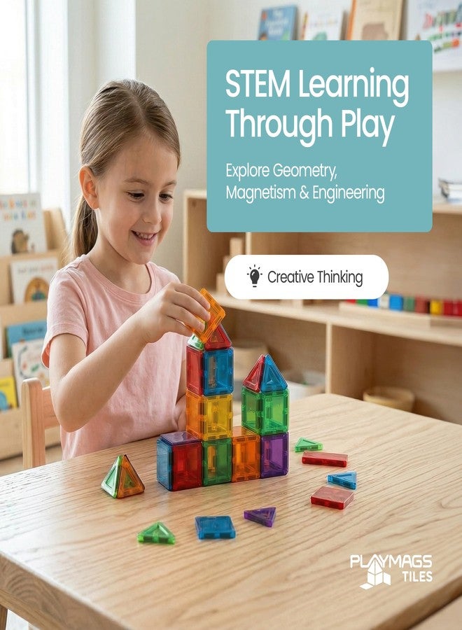 Playmags Mini Magnetic Tiles for Kids 27-Piece Set | Travel Magnetic Blocks | STEM Sensory Educational Toys | Portable Toddler Building Toys | Gift for Boys & Girls Ages 3 - Image 4