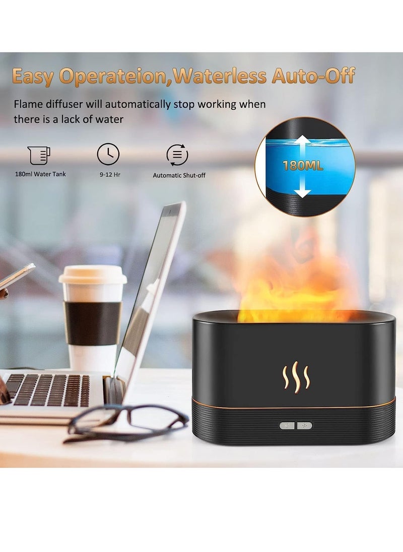 Flame Diffuser Humidifier-Auto Off 180ml Essential Oil Diffuser-2 Modes Brightness Aroma Humidifier with Fire Flame Effect for Home,Office,Spa,Gym(Black)