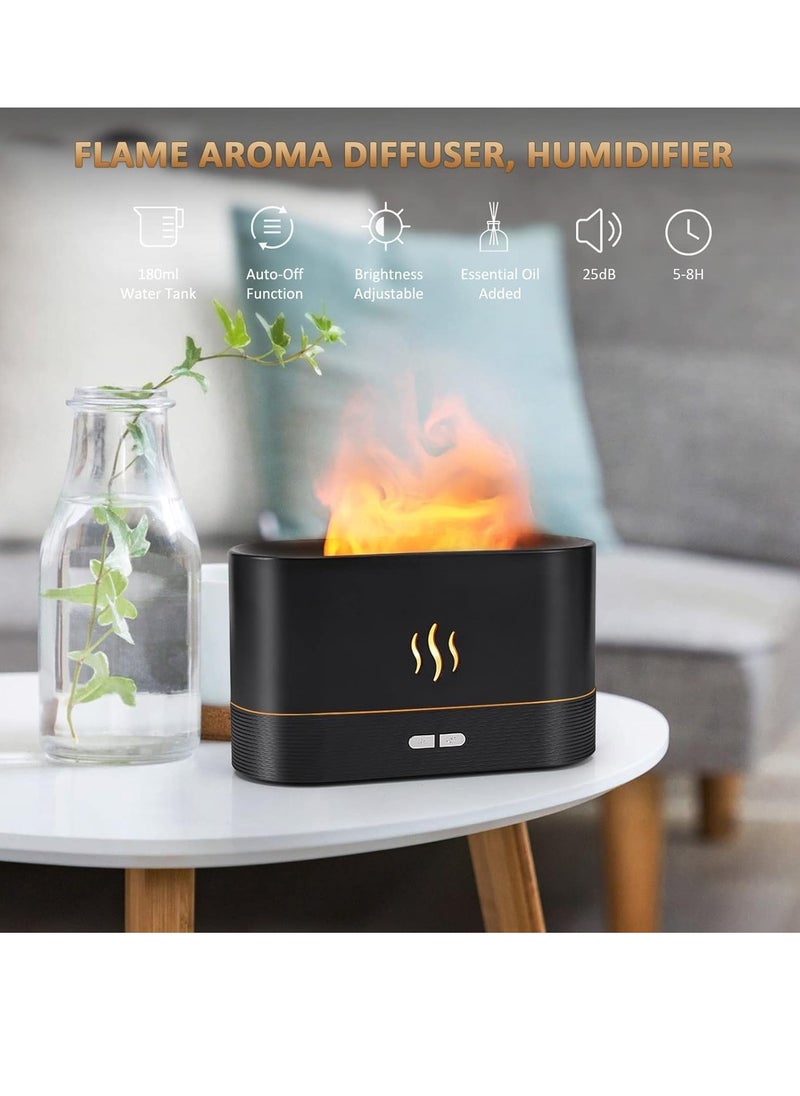 Flame Diffuser Humidifier-Auto Off 180ml Essential Oil Diffuser-2 Modes Brightness Aroma Humidifier with Fire Flame Effect for Home,Office,Spa,Gym(Black)
