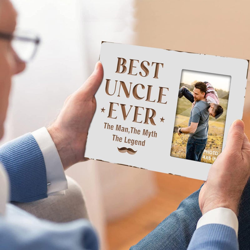 EXQUIDECA Best Uncle Ever Gifts from Niece Nephew - Engraved Uncles Picture Frames 4x6 Inches - Carving Father's Day Birthday Christmas Photo Gift for Men - Image 3