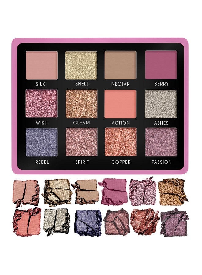 Lamora Nude Pink Eyeshadow Palette 12 Rose Highly Pigmented Shimmer & Matte Shades Travel Size Makeup Palette With Mirror - Image 1