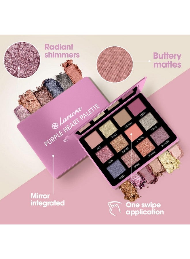 Lamora Nude Pink Eyeshadow Palette 12 Rose Highly Pigmented Shimmer & Matte Shades Travel Size Makeup Palette With Mirror - Image 2