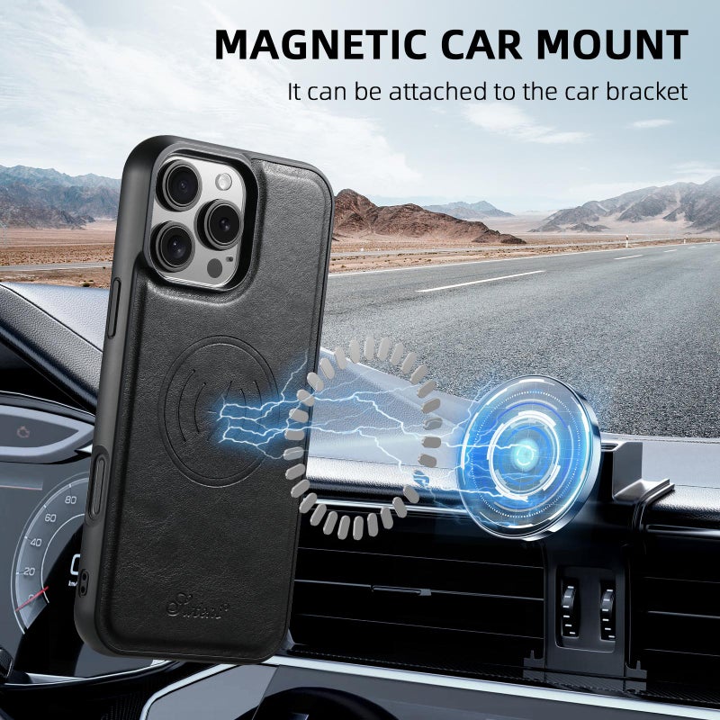 Suteni For Iphone 17 Pro H15 Magsafe Oil Eax Leather Detachable Wallet Back Phone Case(Black) - Image 3