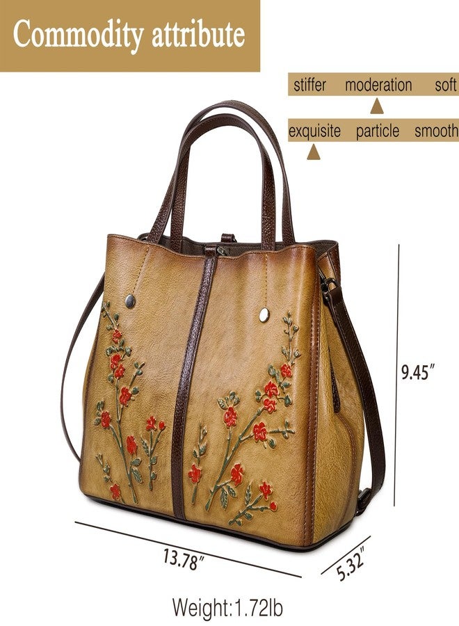 SHARPAD Genuine Leather Satchel for Women Top Handle Bags Handmade Purse Vintage Embossed Leather Crossbody Handbags Hobo Bag, Yellow-2 - Image 2