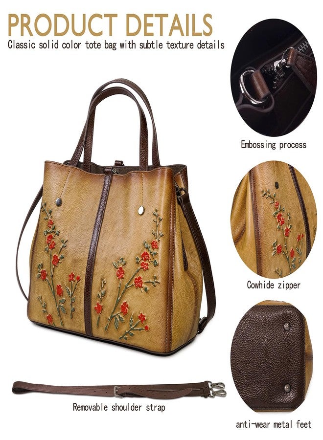 SHARPAD Genuine Leather Satchel for Women Top Handle Bags Handmade Purse Vintage Embossed Leather Crossbody Handbags Hobo Bag, Yellow-2 - Image 4