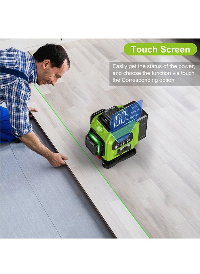 Laser Level 4x360° Self Leveling 16 Lines 4D Horizontal Vertical Green Beam Laser Level Tool with 2Pcs Rechargeable Li-ion Batteries