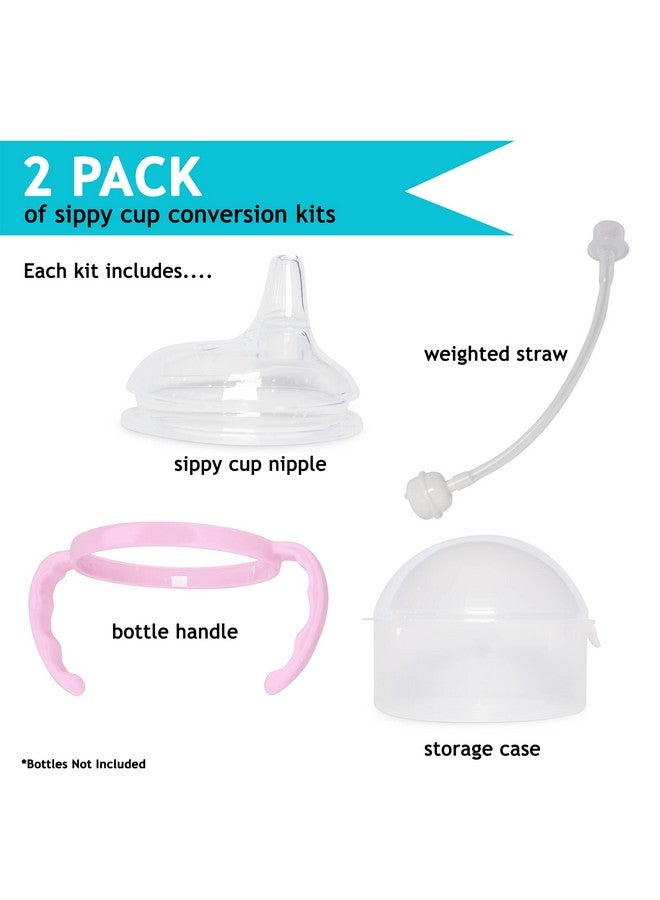 Botabee Pink Soft Spout - Transition Sippy Cup Kit for Comotomo 5 & 8 Oz Bottles - Conversion Kit Fits 5 Ounce & 8 Ounce Bottles - Baby Bottle Nipple with Weighted Straw & Bottle Handles (Pack of 2) - Image 1