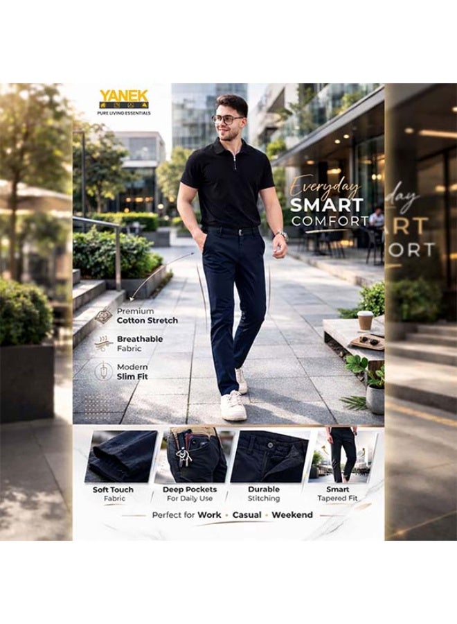 YANEK Men’s Slim Fit Chino Trousers – Stretch Cotton Pants | Casual & Formal Wear | Mult... - Image 3