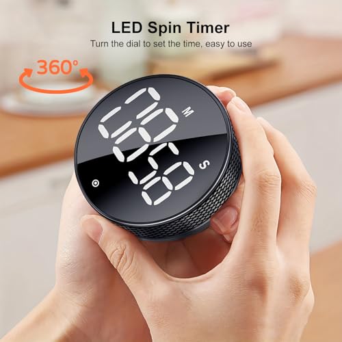 Blue Snail BlueSnail Kitchen Timer with LED Digital Display Smart Efficana for Home Classroom Gym Office, Volume and Brightness Adjustable Productivity Timer (All Black) - Image 2