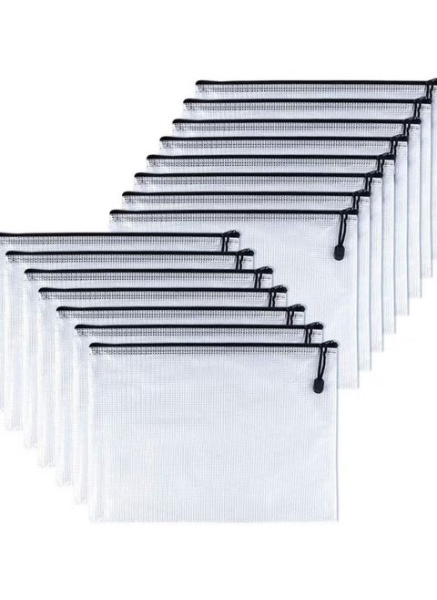 12 Pcs A4 Zipper File Wallets Plastic Folder Bags Small Zip Storage Bag Black Folders Document A5 Pockets