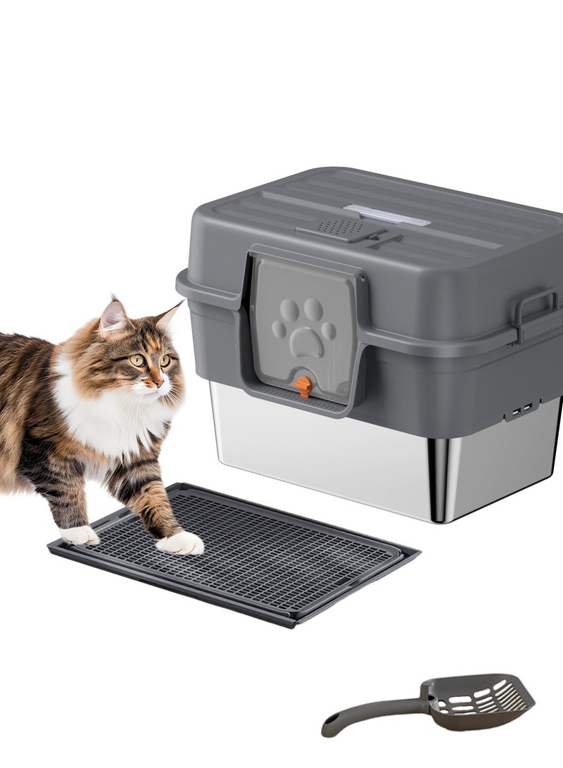 Kidle Enclosed Stainless Steel Cat Litter Box with Lid for Big & Multiple Cats with High Sided, Non-Sticky, Anti-Leakage, Easy Cleaning - Image 3