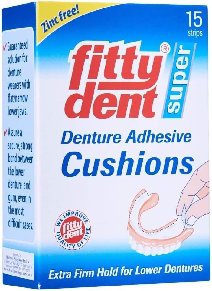 Fitty Dent Waterproof Denture Adhesive Cushions 15 Strips