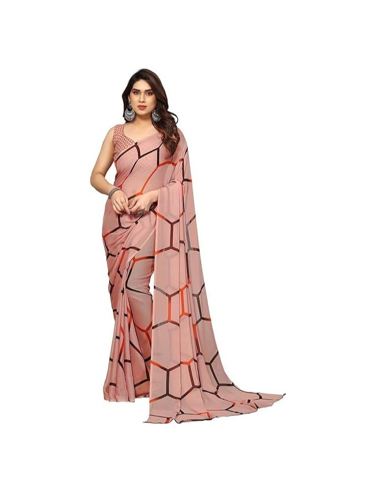 مملكة الإكسسوارات ساري نسائي جورجيت ليهريا مطبوع مع قطعة بلوزة غير مخيطة - Image 1