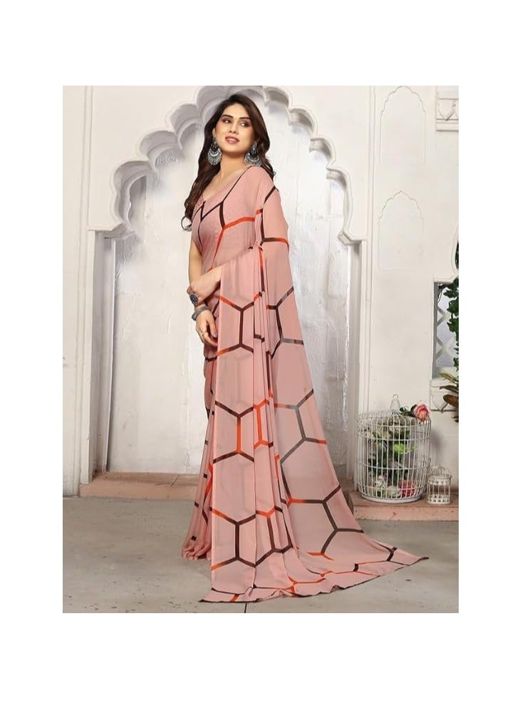 مملكة الإكسسوارات ساري نسائي جورجيت ليهريا مطبوع مع قطعة بلوزة غير مخيطة - Image 3