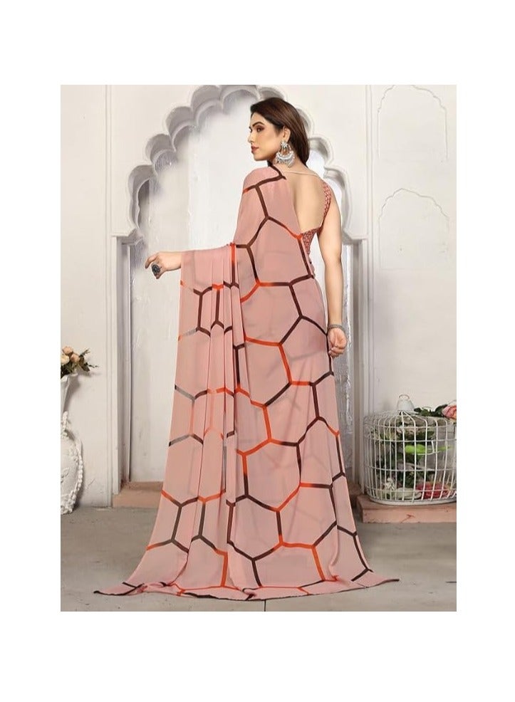 مملكة الإكسسوارات ساري نسائي جورجيت ليهريا مطبوع مع قطعة بلوزة غير مخيطة - Image 4